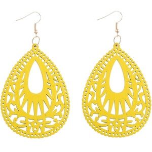 Yellow Teardrop Dish Hook Earrings